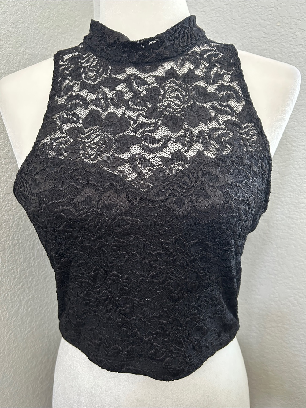 bebe Black Lace High-Neck Crop Camisole